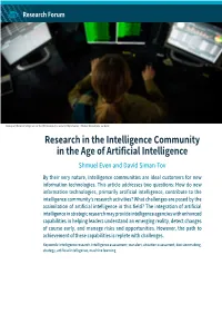 Research in the Intelligence Community in the Age of Artificial