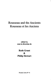 Rousseau and the Ancients Rousseau Et Les Anciens