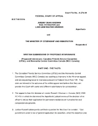 2009 Hinzman FCA Written Submissions