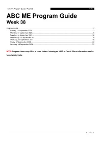 ABC ME Program Guide: Week 38 Index