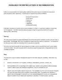 Guidelines for Writing Letters of Recommendation