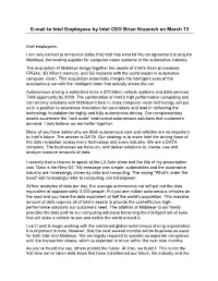 Intel CEO Message to Intel Employees