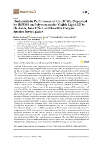 Photocatalytic Performance of Cuxo/Tio2 Deposited by Hipims on Polyester Under Visible Light Leds: Oxidants, Ions Effect, and Reactive Oxygen Species Investigation