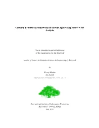 Usability Evaluation Framework for Mobile Apps Using Source Code Analysis