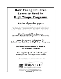 How Young Children Learn to Read in High/Scope Programs