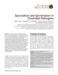 Sporulation and Germination in Clostridial Pathogens AIMEE SHEN,1 ADRIANNE N