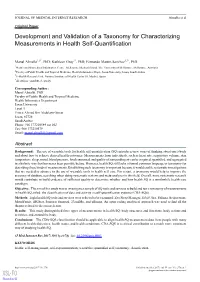 Development and Validation of a Taxonomy for Characterizing Measurements in Health Self-Quantification