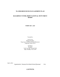 Water Resources Management Plan, Hagerman Fossil