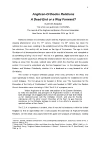 Anglican-Orthodox Relations a Dead-End Or a Way Forward?