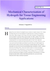 Mechanical Characterisation of Hydrogels for Tissue Engineering