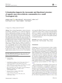 Urbanization Impacts the Taxonomic and Functional Structure of Aquatic Macroinvertebrate Communities in a Small Neotropical City