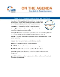 Winter 2018-19 Important Deadlines and Due Dates