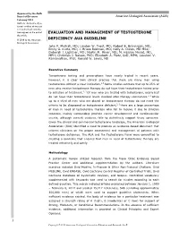 Evaluation and Management of Testosterone Deficiency