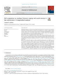Self-Compassion As Mediator Between Coping and Social Anxiety in Late Adolescence: a Longitudinal Analysis T