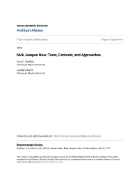 Nick Joaquin Now: Texts, Contexts, and Approaches