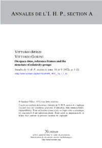 On Space-Time, Reference Frames and the Structure of Relativity Groups Annales De L’I