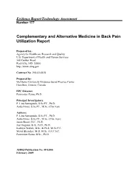 Complementary and Alternative Medicine in Back Pain Utilization Report
