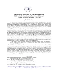 Bibliographic Information for Fifty-Three Unlocated Eighteenth-Century Items in Arnott and Robinson's English Theatrical