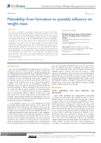 Palatability: from Formation to Possible Influence on Weight Mass