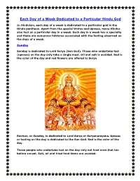 Each Day of a Week Dedicated to a Particular Hindu God