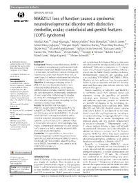 MAB21L1 Loss of Function Causes a Syndromic Neurodevelopmental Disorder with Distinctive Cerebellar, Ocular, Craniofacial and Ge
