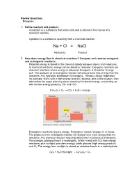 Enzyme Review Sheet