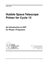 Hubble Space Telescope Primer for Cycle 13