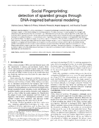 Social Fingerprinting: Detection of Spambot Groups Through DNA-Inspired Behavioral Modeling