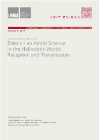Babylonian Astral Science in the Hellenistic World: Reception and Transmission