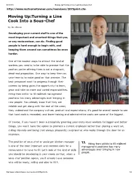 Moving Up:Turning a Line Cook Into a Sous-Chef