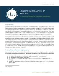 NON-LPR CANCELLATION of REMOVAL an Overview of Eligibility for Immigration Practitioners
