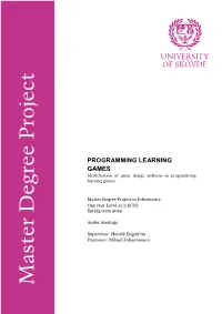 PROGRAMMING LEARNING GAMES Identification of Game Design Patterns in Programming Learning Games