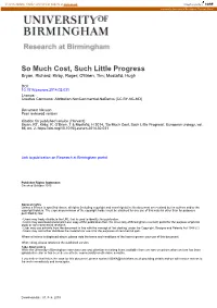 So Much Cost, Such Little Progress Bryan, Richard; Kirby, Roger; O'brien, Tim; Mostafid, Hugh