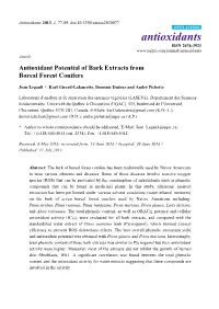 Antioxidant Potential of Bark Extracts from Boreal Forest Conifers