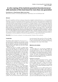 In Vitro Rearing of the Tachinid Parasitoid Exorista Larvarum with Exclusion of the Host Insect for More Than One Generation