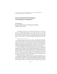 Toward Trinitarian Thinking in the Hebrew Scriptures