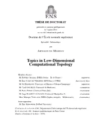 Topics in Low Dimensional Computational Topology