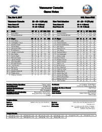 Vancouver Canucks Game Notes