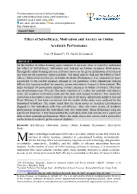 Effect of Self-Efficacy, Motivation and Anxiety on Online Academic Performance