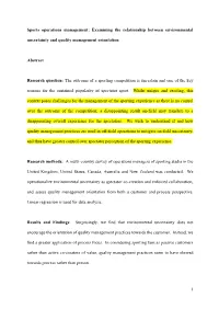 Examining the Relationship Between Environmental Uncertainty and Quality Management Orientation