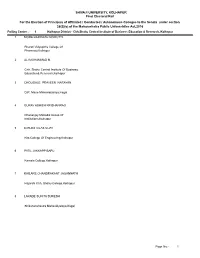 SHIVAJI UNIVERSITY, KOLHAPUR for the Election of Principals Of