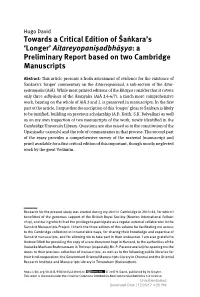 Towards a Critical Edition of Śaṅkara's 'Longer' Aitareyopaniṣadbhāṣya: a Preliminary Report Based on Two Cambridg