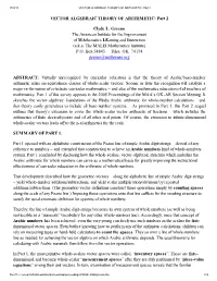 VECTOR ALGEBRAIC THEORY of ARITHMETIC: Part 2