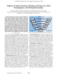 Multi-Level Vehicle Dynamics Modeling and Export for ADAS Prototyping in a 3D Driving Environment