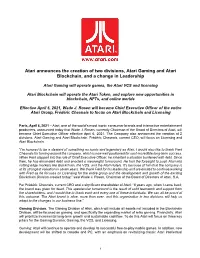 Atari Announces the Creation of Two Divisions, Atari Gaming and Atari Blockchain, and a Change in Leadership