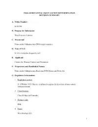Substantial Equivalence Determination Decision Summary