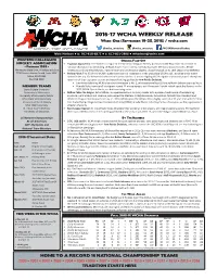 2016-17 WCHA WEEKLY RELEASE Week One (September 19-25, 2016) / Wcha.Com