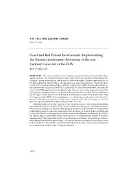 Implementing the Patient-Involvement Provisions of the 21St Century Cures Act at the FDA Kyle T