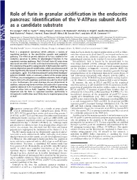 Role of Furin in Granular Acidification in the Endocrine Pancreas: Identification of the V-Atpase Subunit Ac45 As a Candidate Substrate