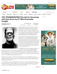 1931 FRANKENSTEIN Film Set for Screening with New Score by UT